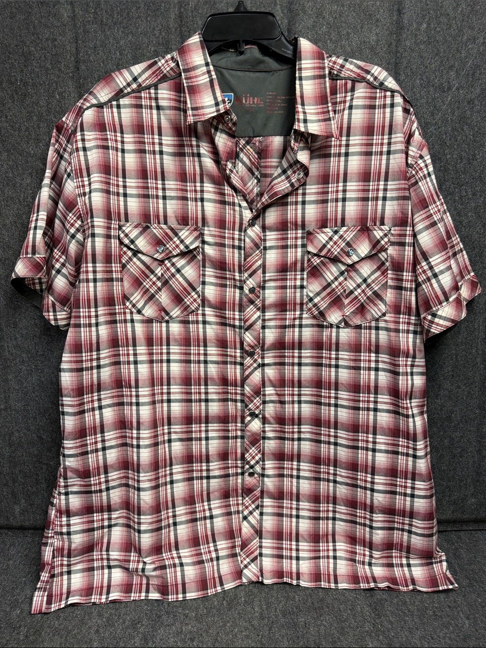 Kuhl Men's Short-Sleeve Plaid Button-Down Shirt in Burgundy and White